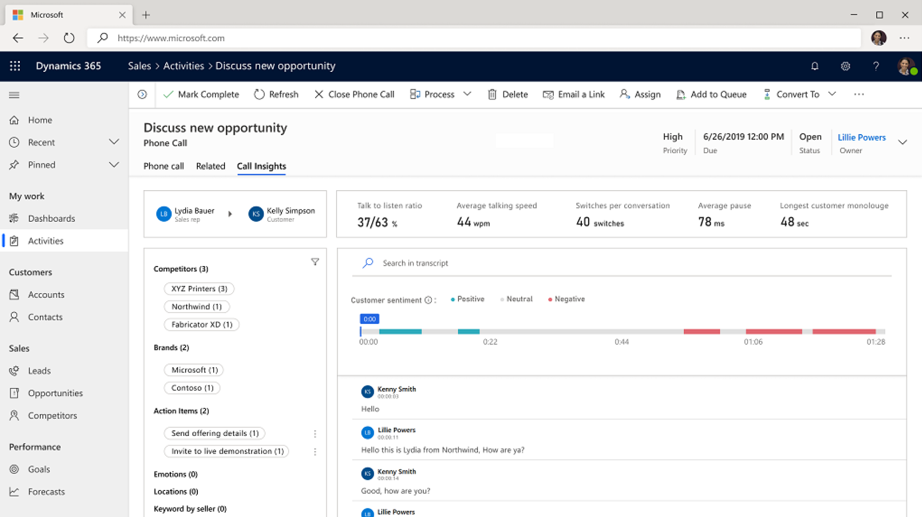 screenshot of Dynamics 365 Sales